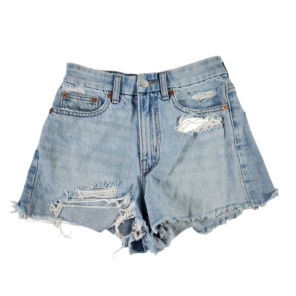American Eagle Curvy 90s Boyfriend‎ Shorts Light Wash Distressed Denim Size 00